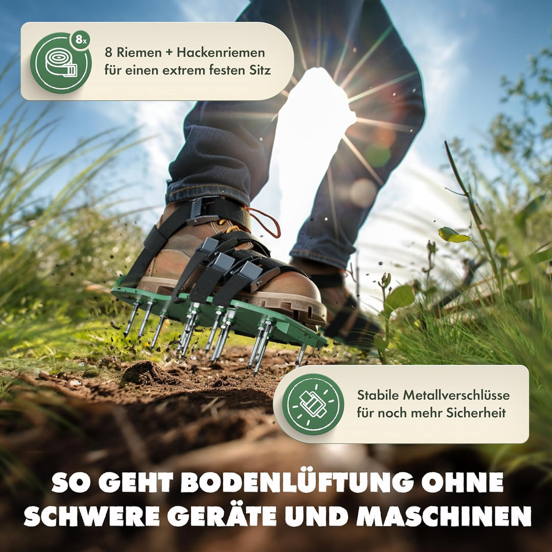 LAINFELD Rasenlüfter | Nagelschuhe mit kurzen und Langen Nägeln | Rasenbelüfter mit 4 Riemen | Verti
