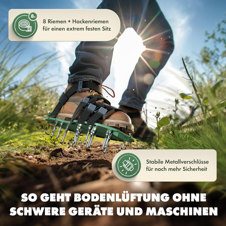 LAINFELD Rasenlüfter | Nagelschuhe mit kurzen und Langen Nägeln | Rasenbelüfter mit 4 Riemen | Verti
