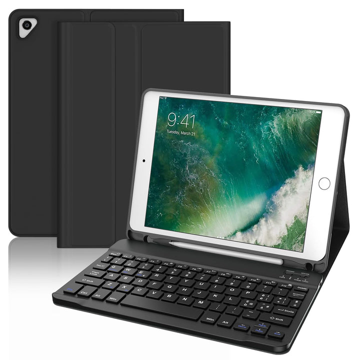 IVEOPPE Hülle mit Tastatur für iPad 6. Generation 9.7 Zoll, Magnetisch Abnehmbarer QWERTZ Bluetooth