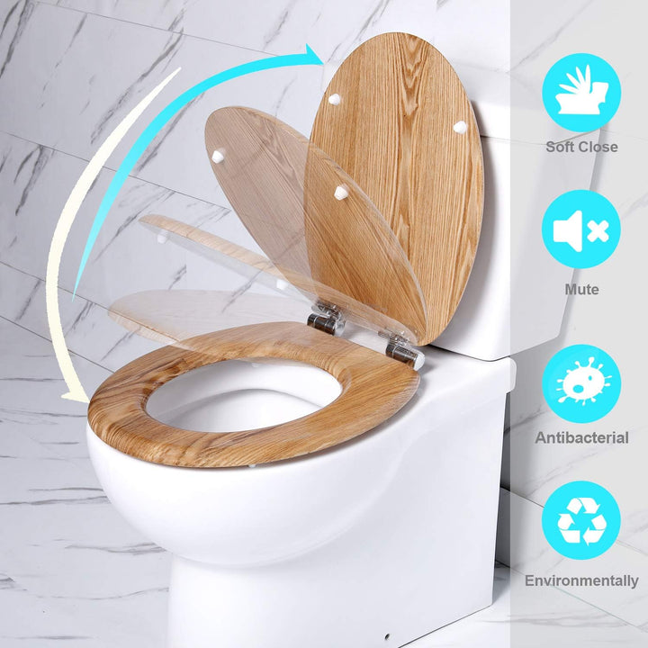 Angel Shield Toilettendeckel Holz WC-Sitz mit Absenkautomatik Quick-Release Funktion für einfach Rei
