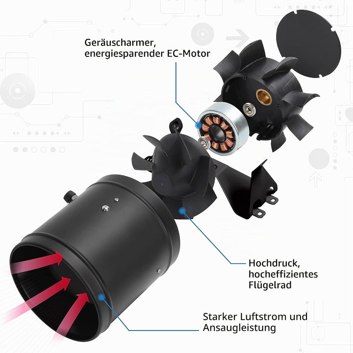 Rohrventilator 150mm Regelbar, 594m³/h Inline-Kanalventilator Abluftventilator Ideal Rohrlüfter für