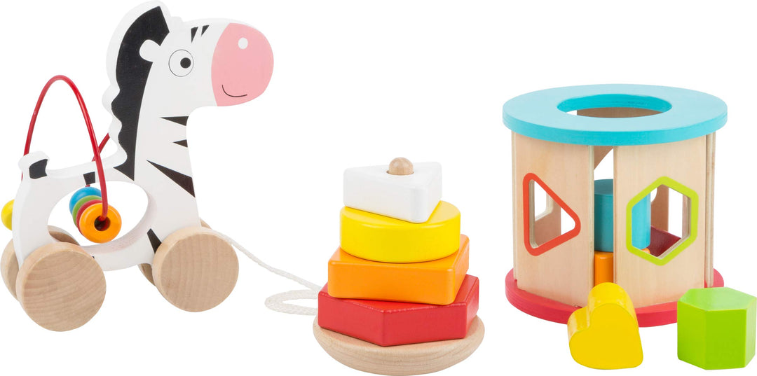 small foot Motorikspielzeug-Set aus Holz, mit Ziehtier, Stapelturm und Steckspiel, für Kinder ab 12