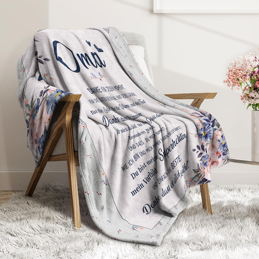Oma Geschenk Zum Geburtstag, Personalisierte Superweiche Omas Decke aus Flanell, Geburtstagsgeschenk