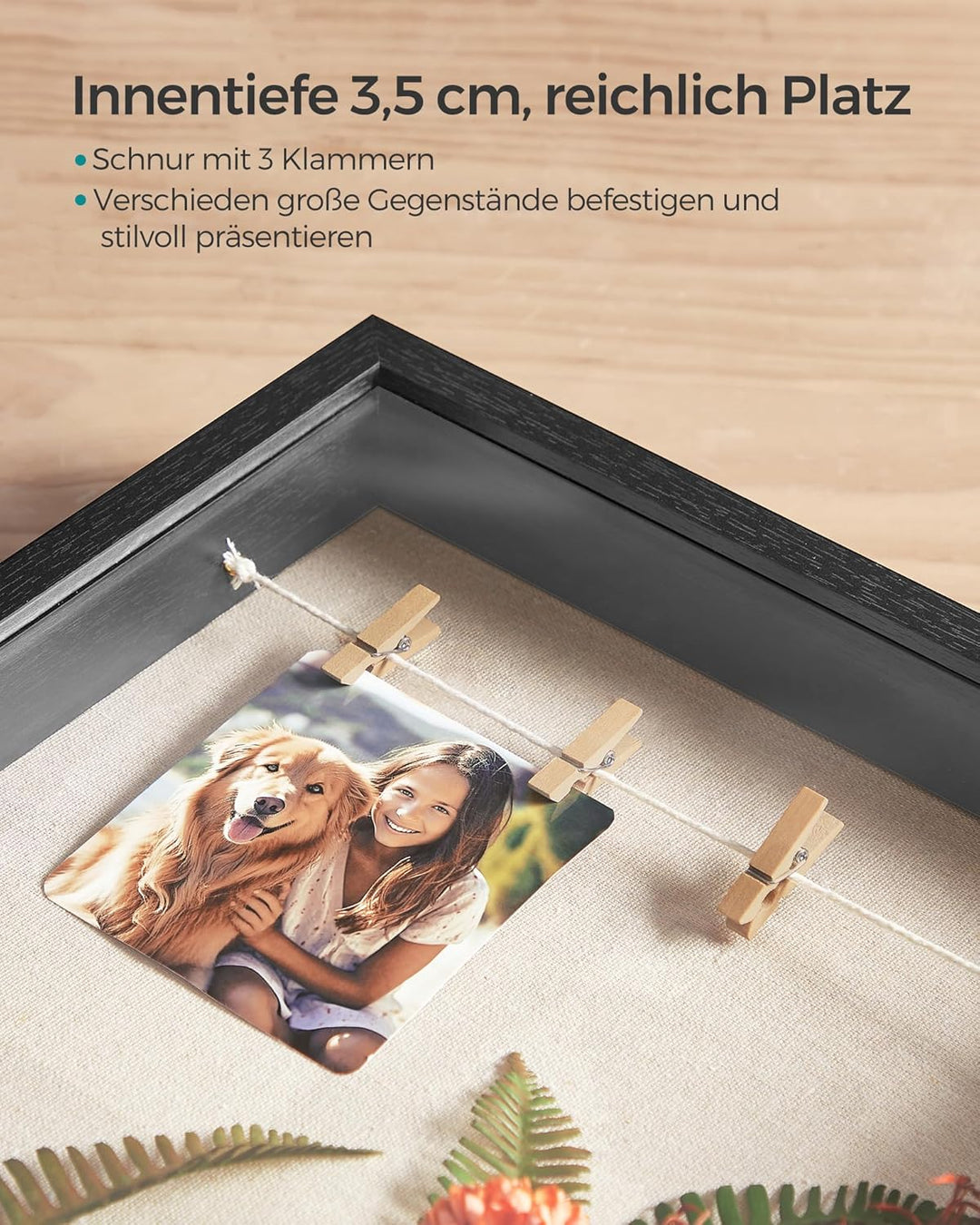 SONGMICS 3D Bilderrahmen zum Befüllen, Fotorahmen mit Schnur, Klammern, Stecknadeln, DIY, Schaumstof