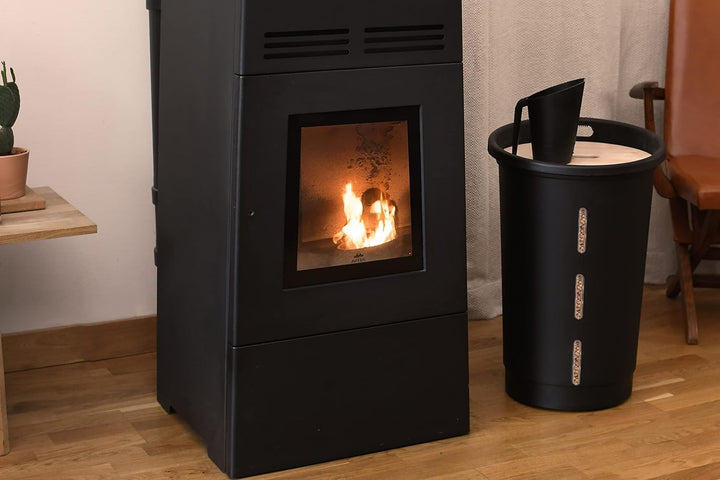 EDA - Jura Montania Pelletbox mit Rollen 38 l – für 25 kg Pellets – Schwarz, 010478 NO, Ø 39,7 x 60,