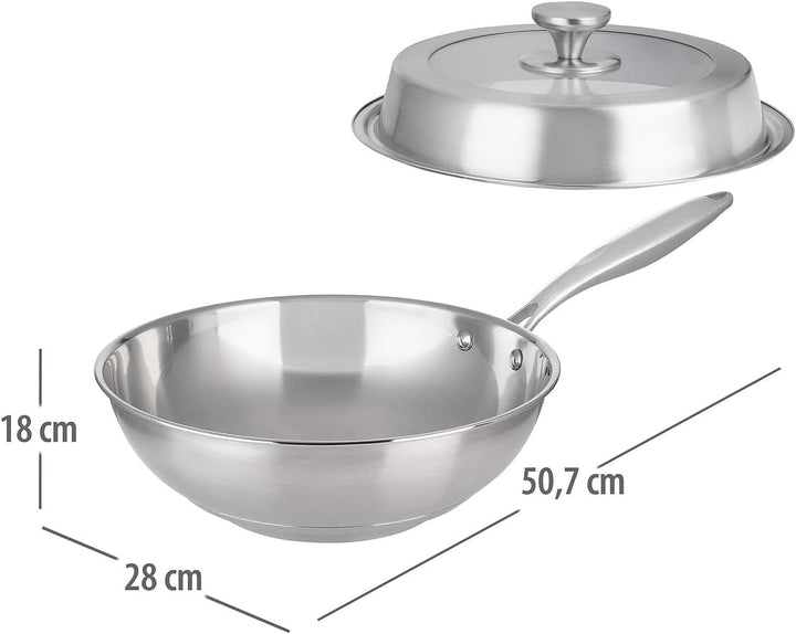 Rosenstein & Söhne Wok: Edelstahl-Wokpfanne, unbeschichtet, für alle Herdarten, Ø 28 cm (Edelstahlpf