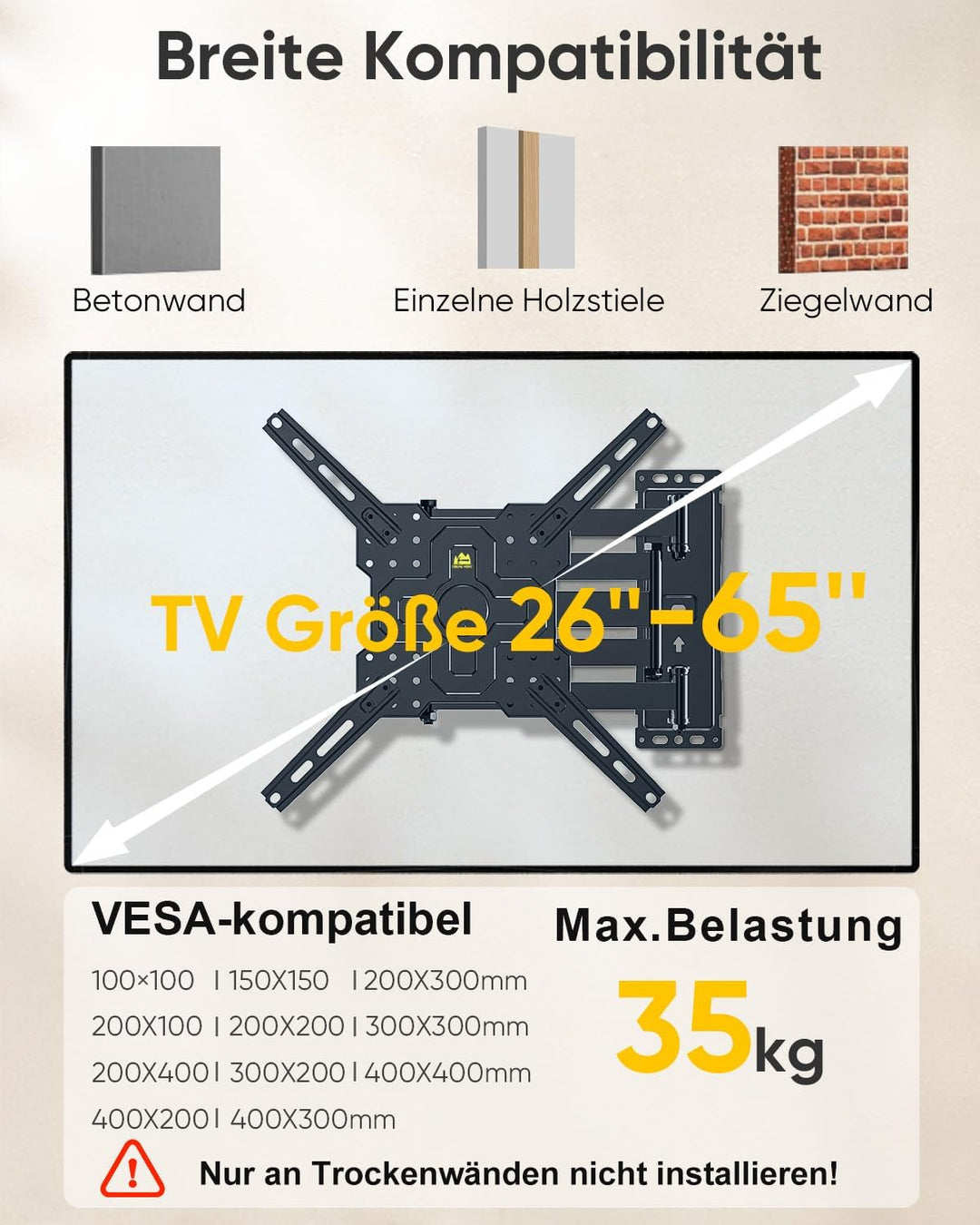 FORGING MOUNT TV Wandhalterung mit 1035mm Extra langem arm 26–65 Zoll TVs, Fernseher Halterung 180°d