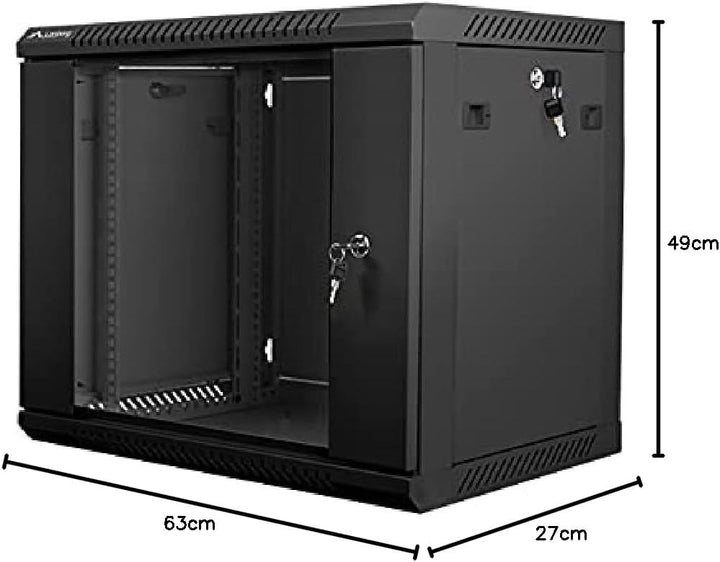 Lanberg 19'' Wall-Mounted Installation Cabinet 9U 600x450mm Black (Glass Door)