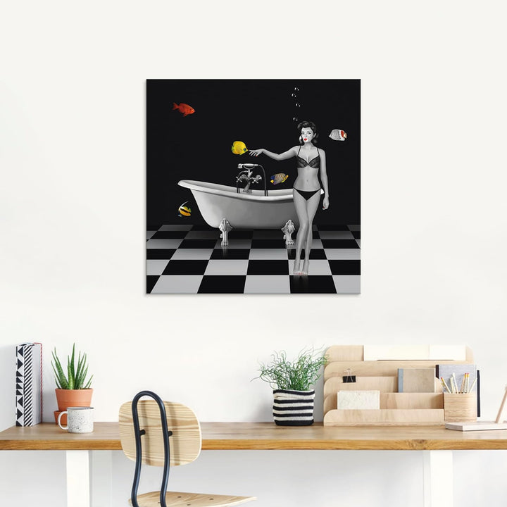 ARTland Glasbilder Wandbild Glas Bild einteilig 40 x 40 cm Frau Pin Up Badewanne Badezimmer Wasser b