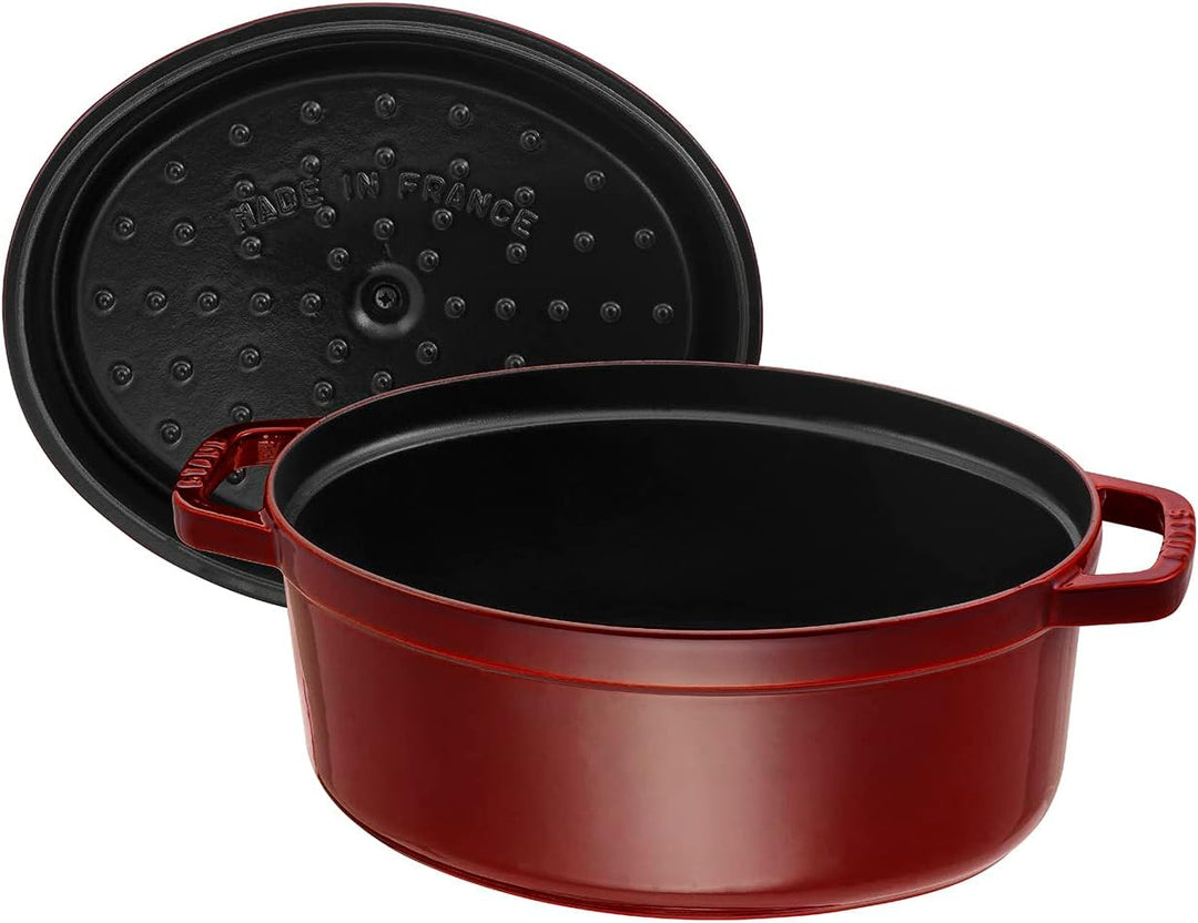 STAUB Gusseisen Bräter/Cocotte, Oval 31 cm, 5,5 L, Aromaregen Funktion, Für alle Herdarten geeignet,