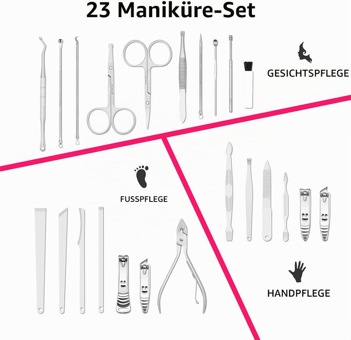 Maniküre Set 23 stücke Professionelles Nagelknipser Kit Pediküre Kit Pflegeset aus Edelstahl Nagelpf