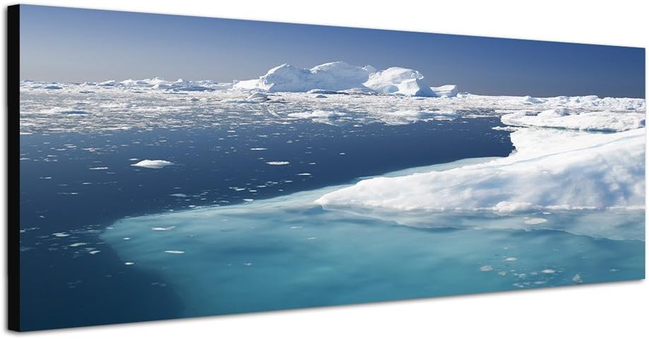 Paul Sinus Art Panoramabild auf Leinwand und Keilrahmen 150x50cm Grönland Meer Eisberge Schnee