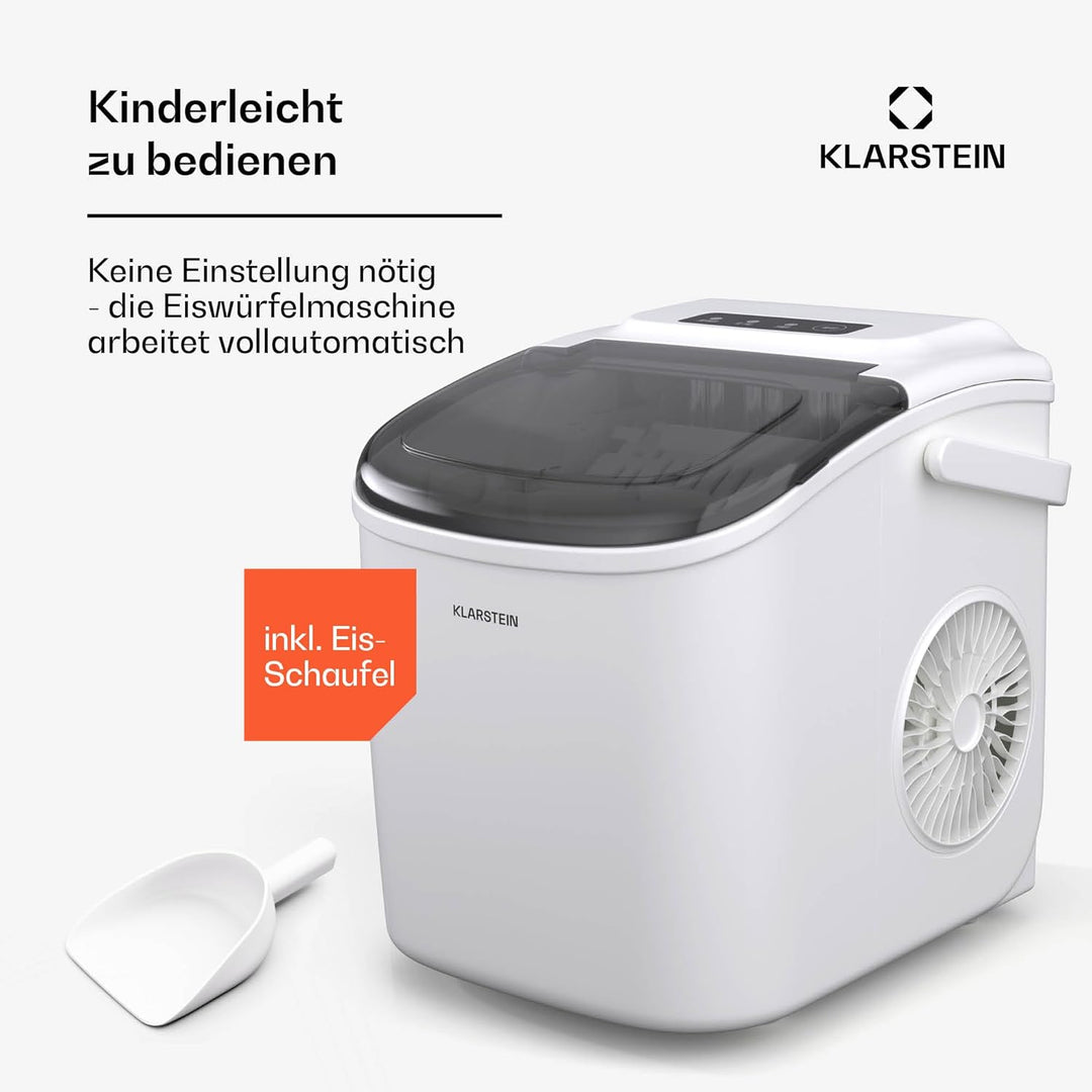 Klarstein Eiswürfelmaschine - 12kg/24h, 2 Grössen, 1,3L Wassertank, LED-Anzeigen, transparenter Deck