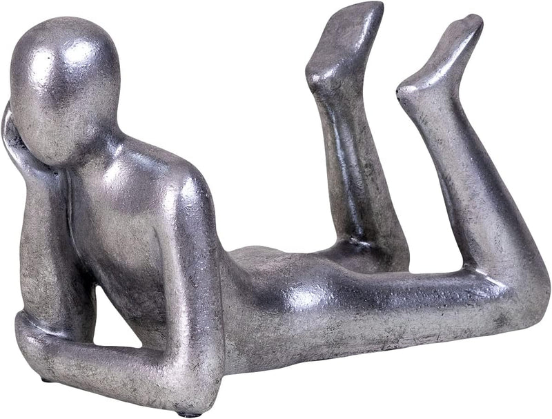 IDYL Moderne Skulptur Figur Sandsteinguss Lying Man | wetterfest |silberfb. | Masse 31x14x19 cm | De