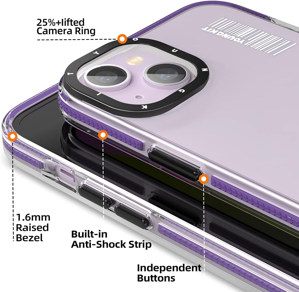 YOUNGKIT für iPhone 14 Plus Hülle, Stossfeste Kratzfeste Schutzhülle Slim Klar Case Dünne Griffige T