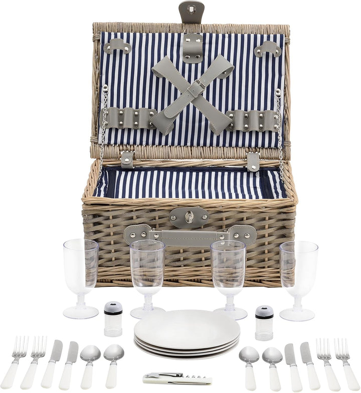 casa.pro Picknickkorb für 4 Personen Picknick-Set mit Kühltasche inkl. Geschirr Besteck Korkenzieher