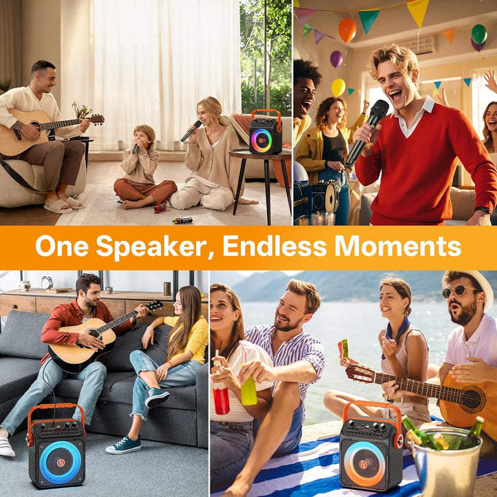 HWWR Karaoke Anlage mit 2 Mikrofonen, Bluetooth Lautsprecher mit 6,5 Zoll Subwoofer, RGB-Lichteffekt