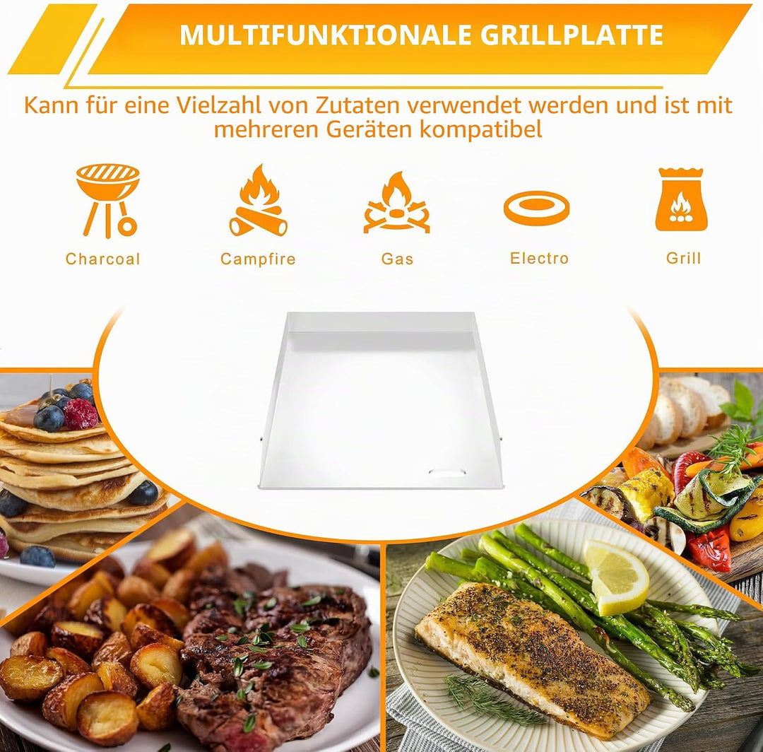Froadp Edelstahl Grillplatte | 30x40x4cm Universal BBQ Plancha mit Ölrinne | BBQ Plancha für Gas- &amp;