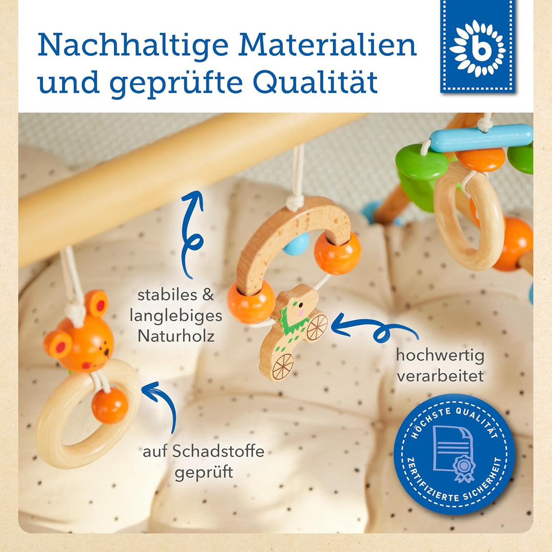 Bieco Spieltrapez | Spielbogen Baby Holz mit Figuren & Kugeln | Spielebogen Holz Baby | Spieltrapez