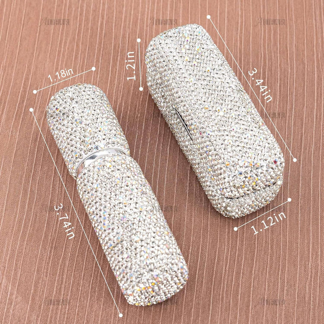 AUEAR, Metall-Lippenstift-Etui und Spiegel-Kristall-Parfümflaschen für Make-up-Tasche