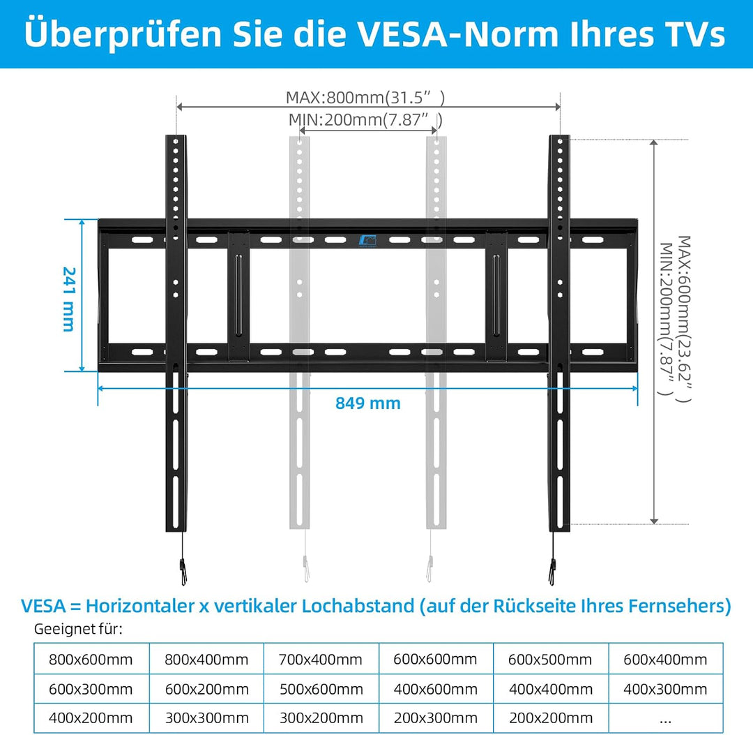 Home Vision, Hochbelastbare TV-Wandhalterung, Bis zu 120 kg, Für 42–100 Zoll Flachbild- und Curved-T