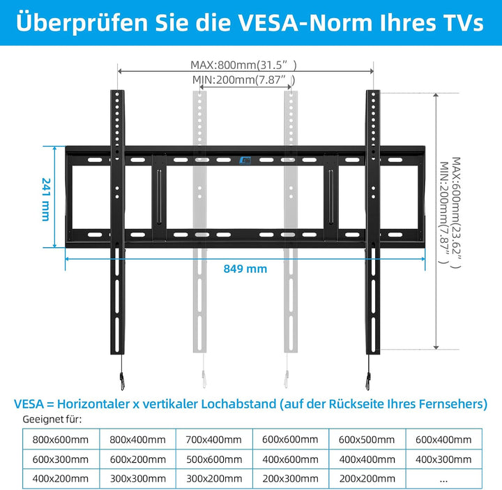 Home Vision, Hochbelastbare TV-Wandhalterung, Bis zu 120 kg, Für 42–100 Zoll Flachbild- und Curved-T