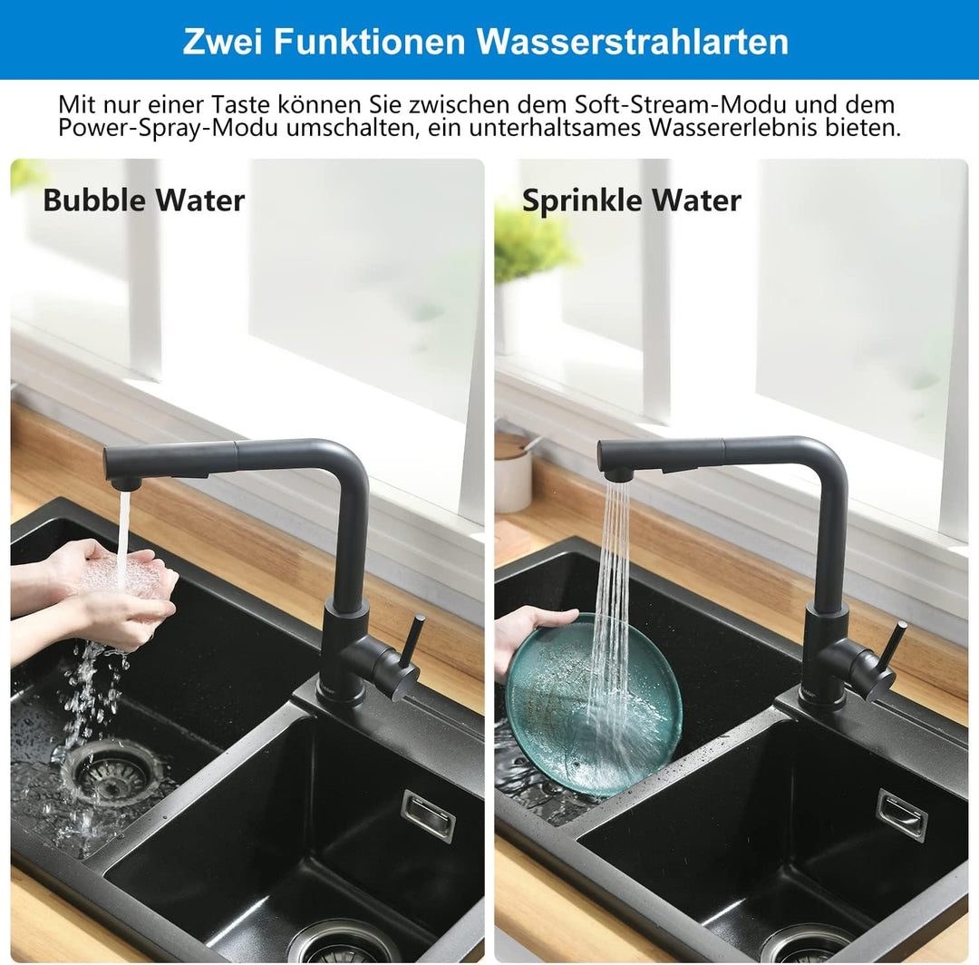 Tohlar Niederdruck Armatur Küche Ausziehbar Schwarz mit Magnet Andocken Brause, Edelstahl Wasserhahn