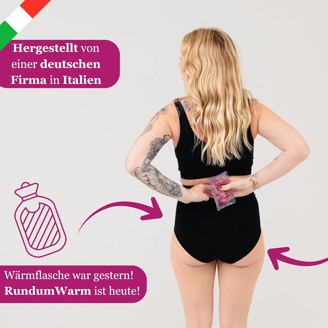 Kaiserschlüpfer Rückenschmeichler - Schwarze Unterhose für Damen mit Zwei Wärmepads - die Wärmflasch