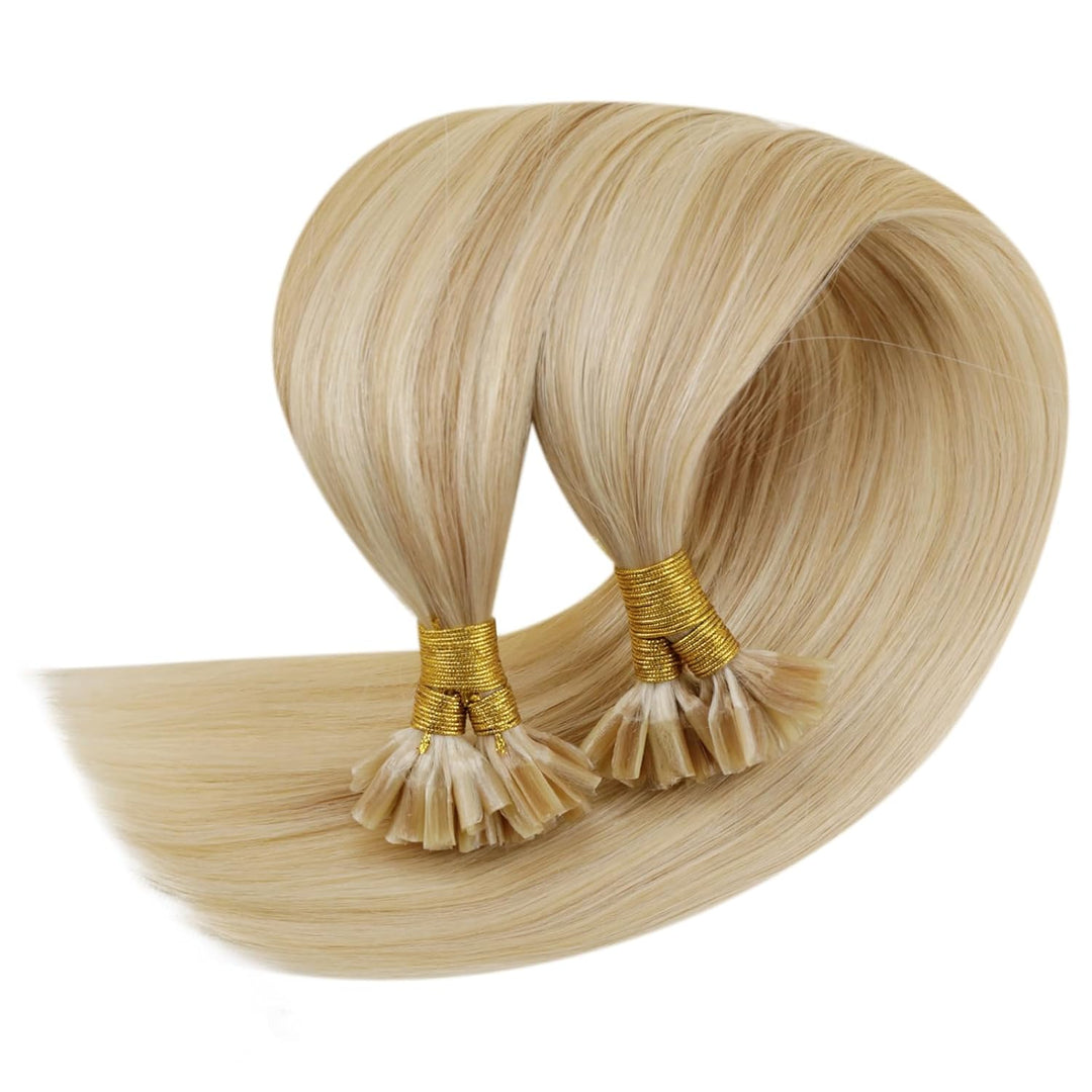 RUNATURE Blonde Extensions Echthaar Bondings 55cm Lang Haarverlängerung Bondings Echthaar 1g Hot Fus