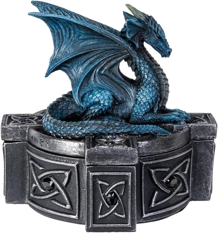 Pacific Giftware Anne Stokes Altar Drake Frost Blue Mystic Dragon Statue Celtic Cross Lidded Box