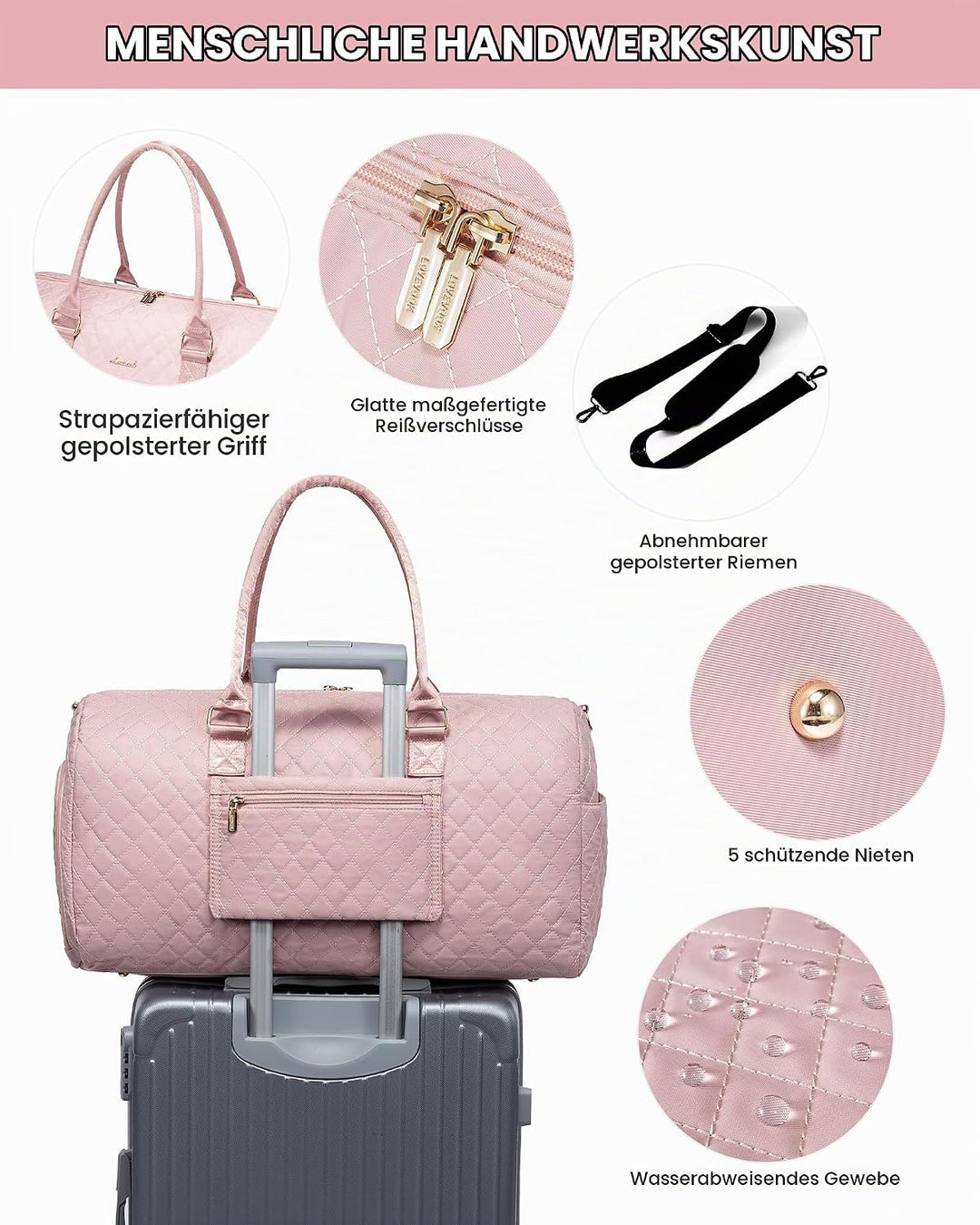 LOVEVOOK Reisetasche Sporttasche Damen, 45L Gross Weekender Travel Bag Kliniktasche Geburt mit Kultu