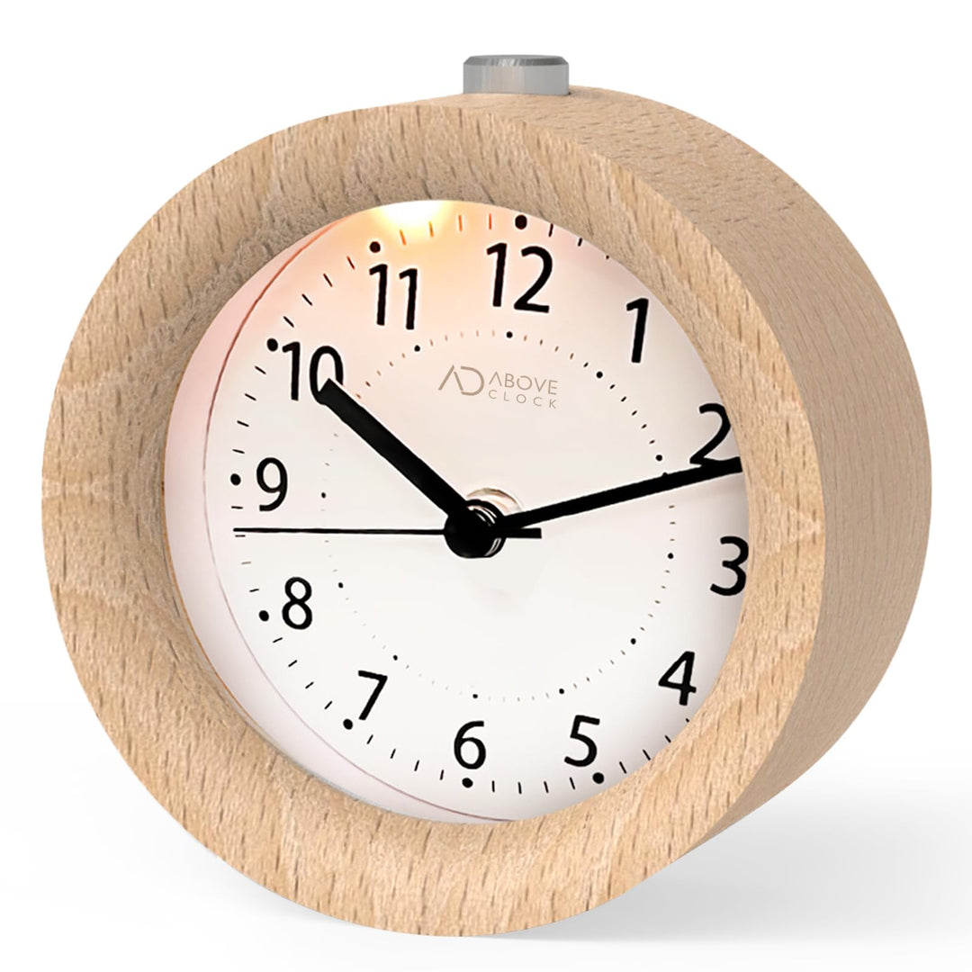 Wecker Analog Ohne Ticken, Wecker Holz mit Snooze, Nachttisch Tischuhr mit Nachtlicht, reisewecker m