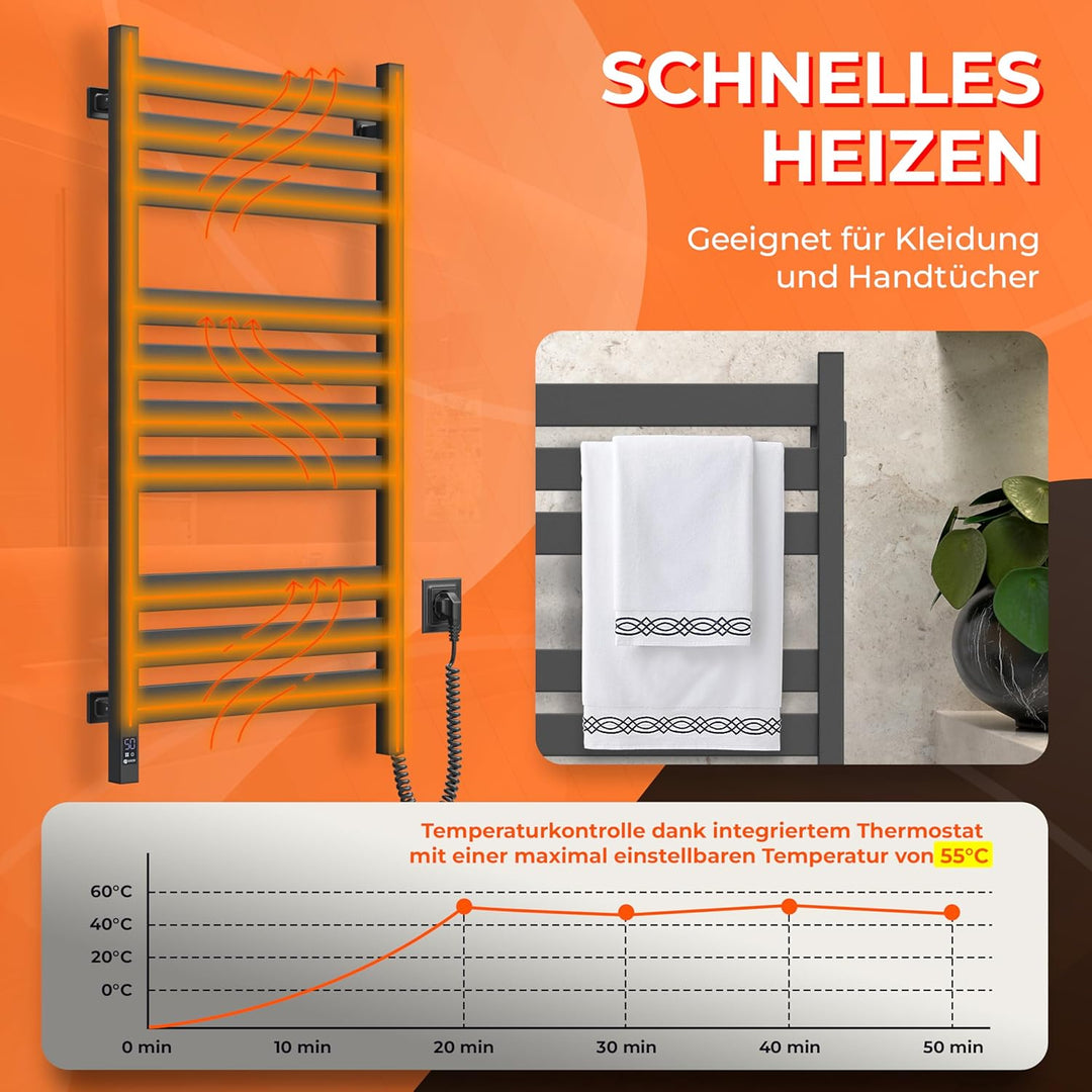 Elektrischer Handtuchhalter Black Largo 500x1000 mit Sensor Rechts - Schwarze Eleganz, Elektrischer