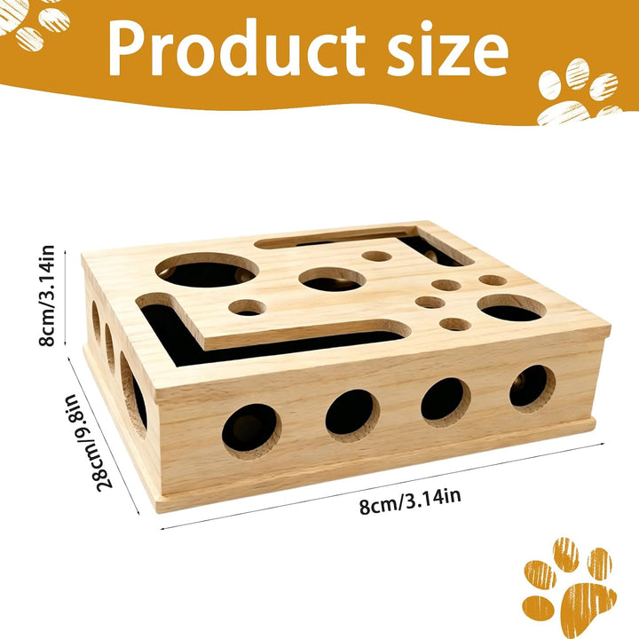 Kratzpuzzle Spielbox Holz, 30 x 25 cm Beschäftigungsbox Krallenfeile Katzen mit 3 Bällen, Katzenspie