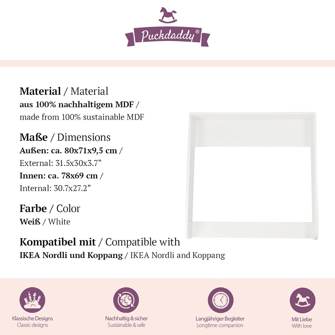 Puckdaddy Ferdinand | Wickelaufsatz kompatibel mit IKEA Nordli/Koppang Kommoden (43-44cm Tiefe) | 80