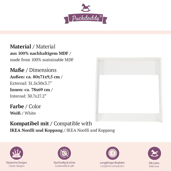 Puckdaddy Ferdinand | Wickelaufsatz kompatibel mit IKEA Nordli/Koppang Kommoden (43-44cm Tiefe) | 80