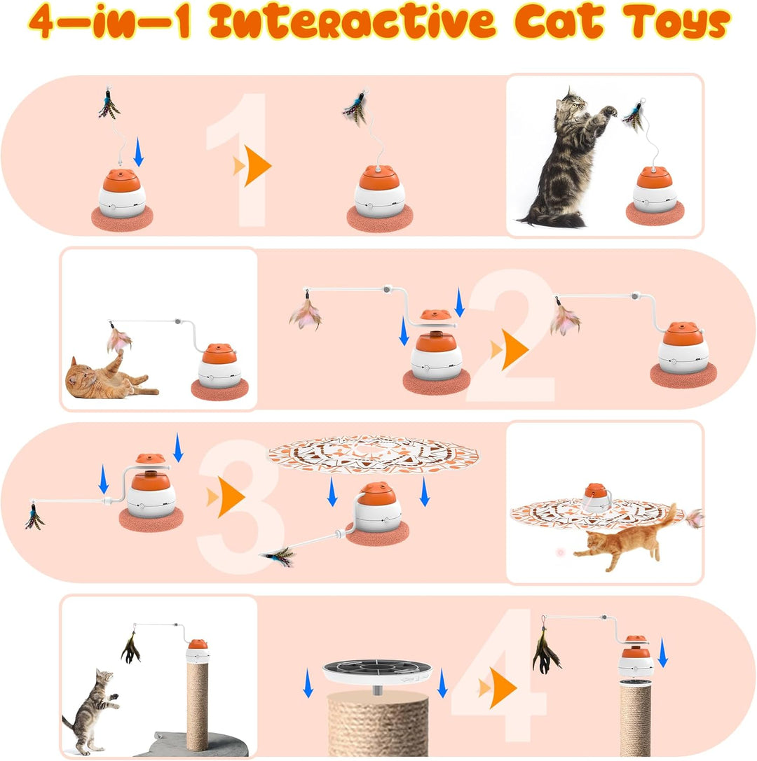 IOKHEIRA 4 in 1 interaktives Katzenspielzeug für Indoor Katzen Erwachsene, automatische Katzenspielz