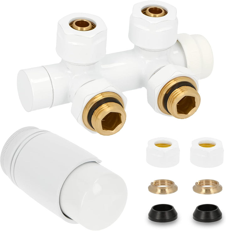 Multiblock Set Heizkörper Thermostat-Heizkörperventil-Set Eckform 1/2'' Weiss Anschlussarmatur Therm
