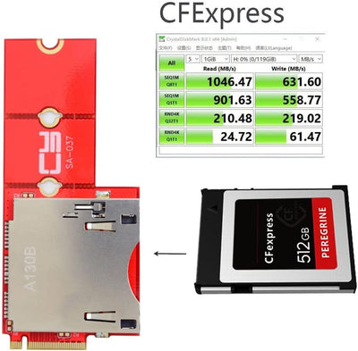 NFHK NGFF M.2 NVMe Mainboard auf CF Express-Verlängerungsadapter M2 M-Key für CFE Typ-B-Unterstützun