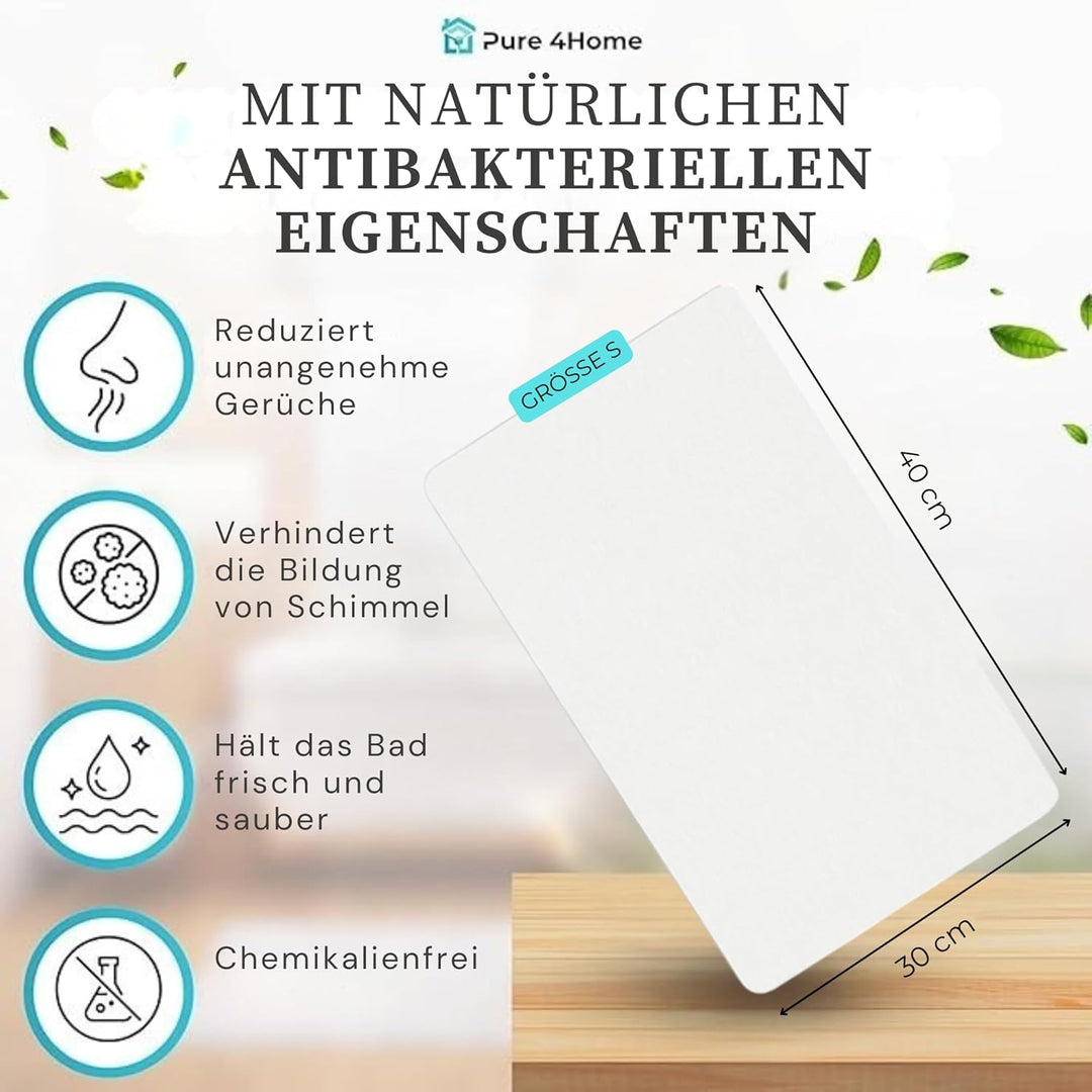 Pure 4Home Steinmatte Badezimmer rutschfest aus Kieselgur 40 x 30 cm | Duschvorleger Schnelltrocknen