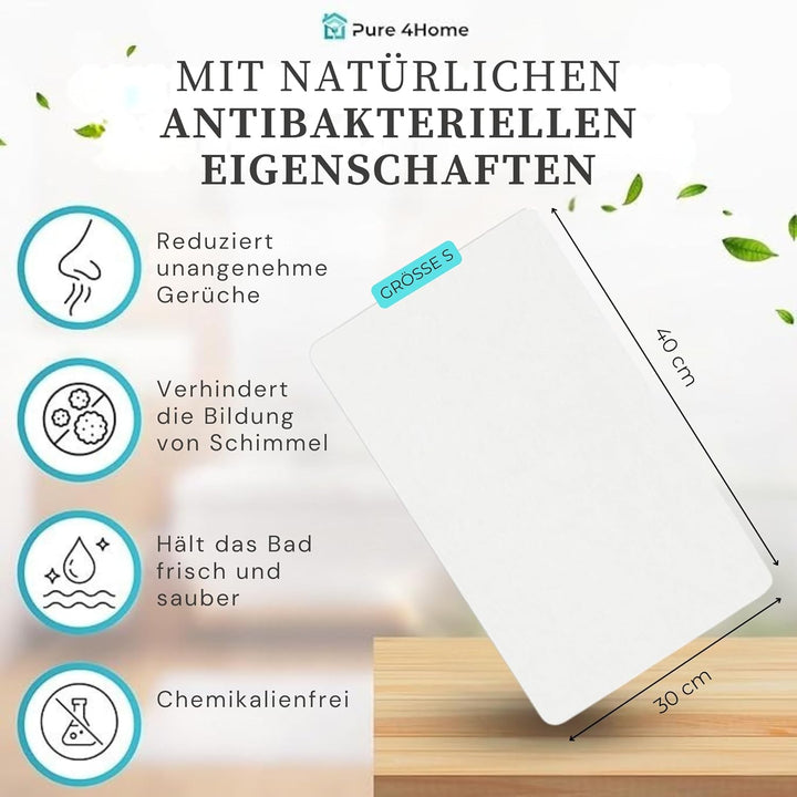 Pure 4Home Steinmatte Badezimmer rutschfest aus Kieselgur 40 x 30 cm | Duschvorleger Schnelltrocknen