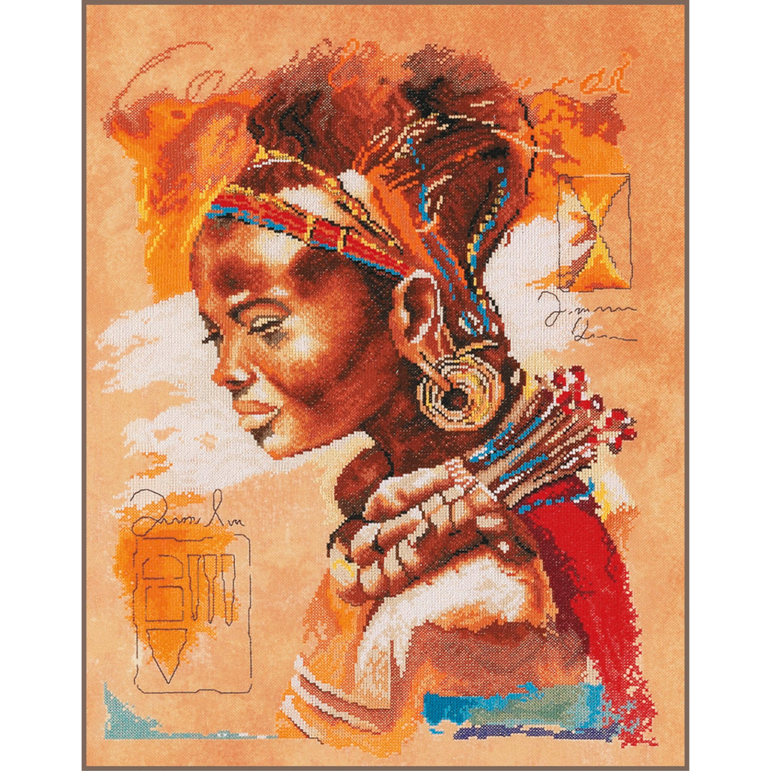 LANARTE PN Zählmusterpackung Afrikanische Frau Kreuzstichpackung, Baumwolle, Mehrfarbig, 39 x 49 x 0