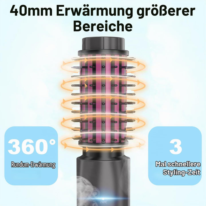 Dricar Kabellose Lockenstabbürste, Tragbare Reise Lockenstab Grosse Locken, 40mm Thermobürste Rundbü