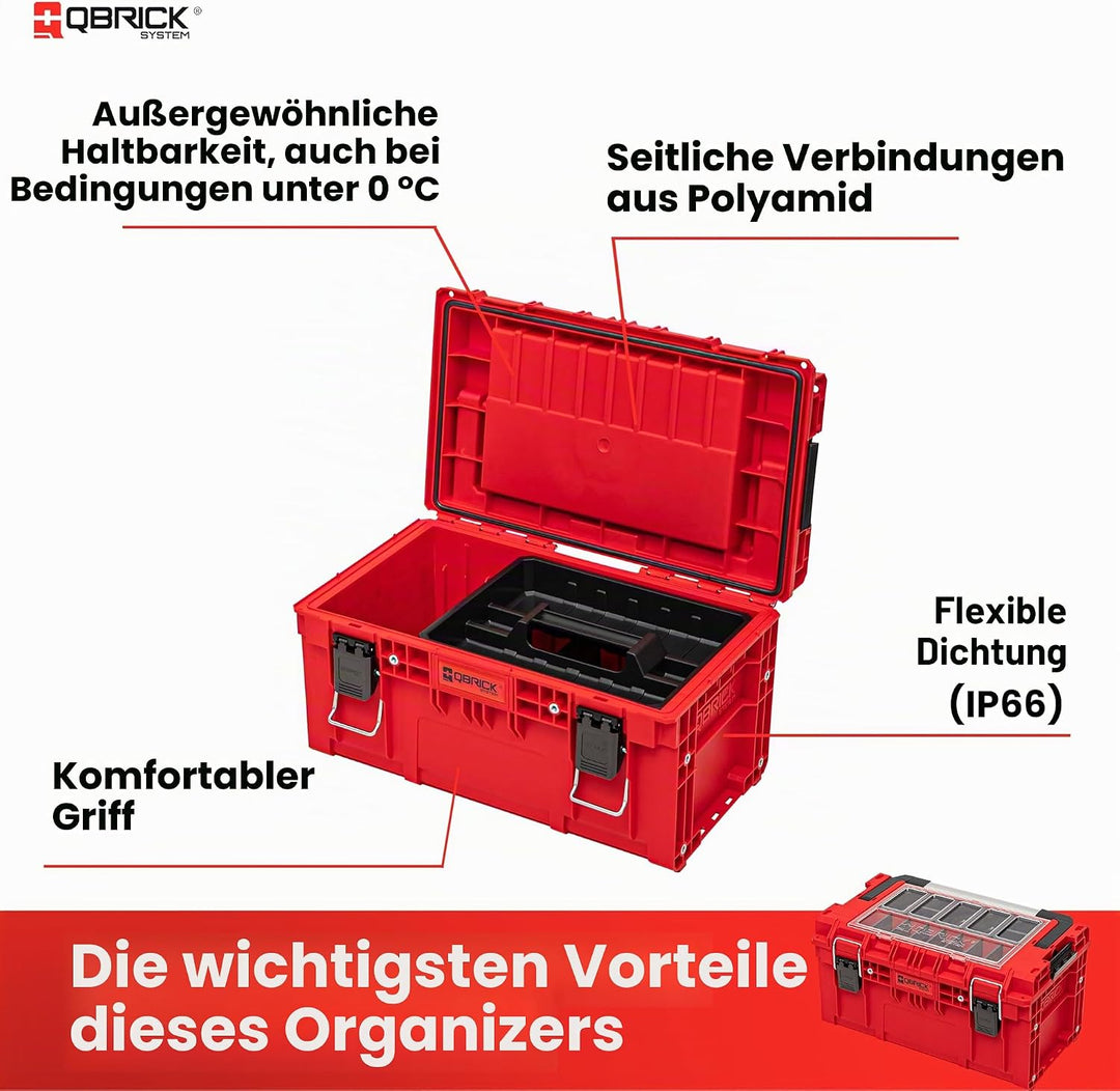 QBRICK SYSTEM Werkzeugkoffer Werkzeugkasten Leer Werkzeugkiste PRIME RED Ultra HD Rot 570 x 340 x 29