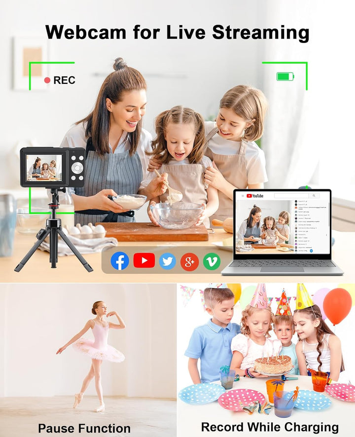 Digitalkamera Fotoapparat 1080P 44MP Fotokamera mit 16X Digitalzoom Tragbare Kompaktkamera Vlogging