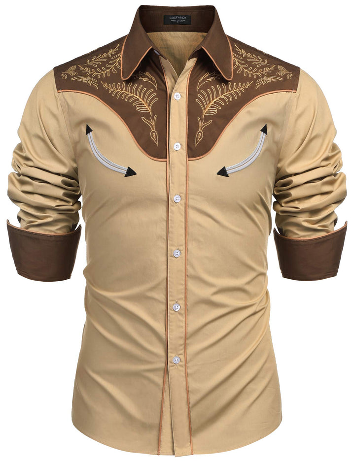 Coofandy Men's Western Embroidered Shirts Cowboy Casual Shirt Button Down Shirts Gross und kräftig M