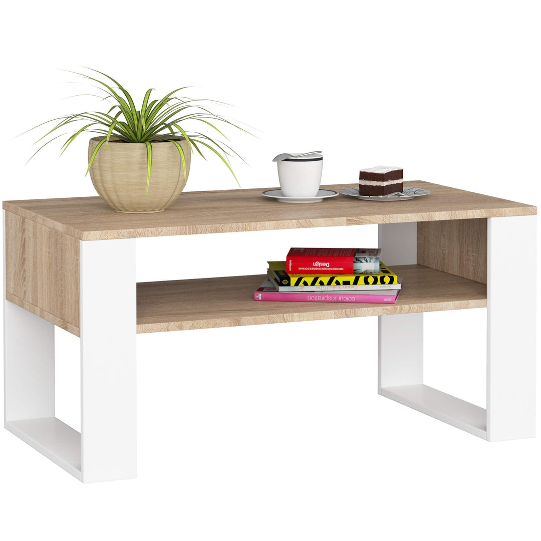 AKORD Couchtisch Holz DOMI mit einem Regal | 92x45x53cm | Für Wohnzimmer | Schlafzimmer Schrank | Mi
