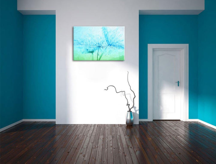 Pixxprint Pusteblume bedeckt mit Tropfen als Leinwandbild/Grösse: 100x70 / Wandbild/Kunstdruck/ferti