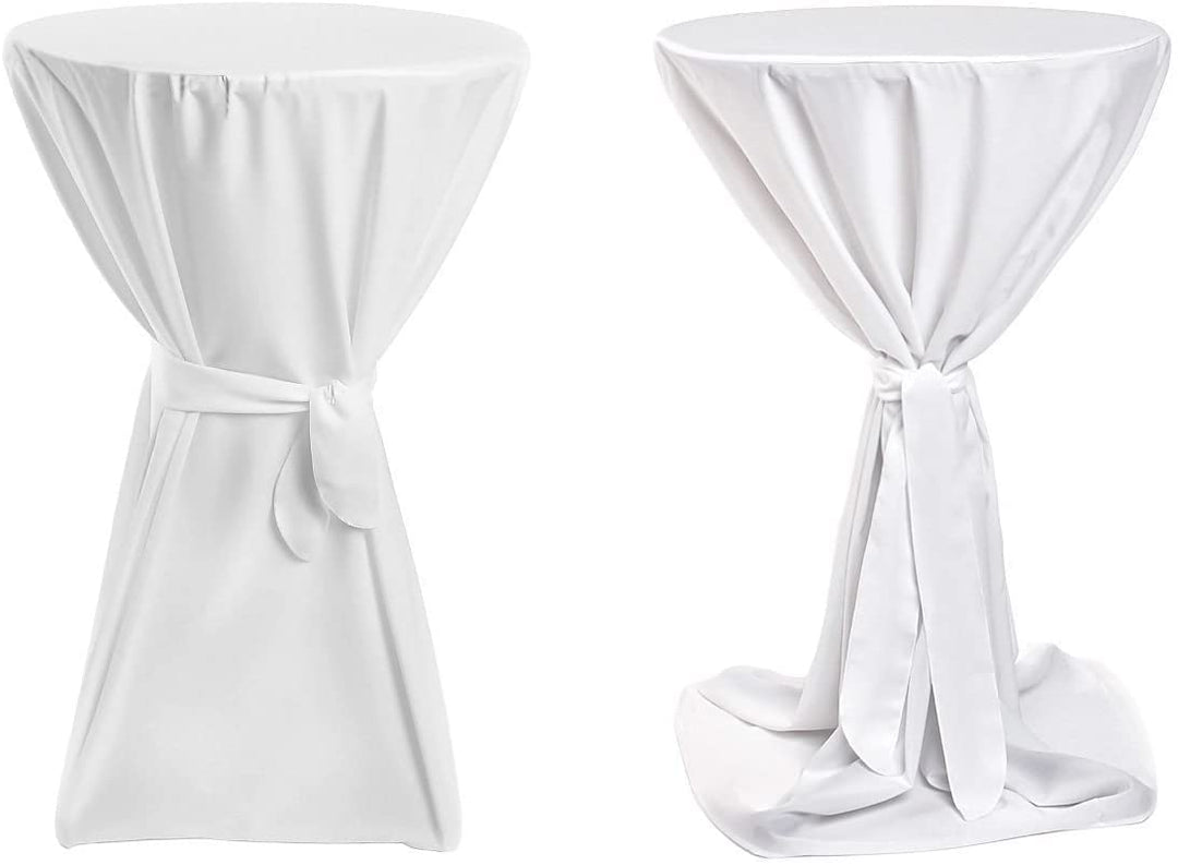 TexDeko 2er Pack Stehtischhussen Premium mit Schleifenband für Bistrotisch Ø 70cm Weiss | Gastronomi