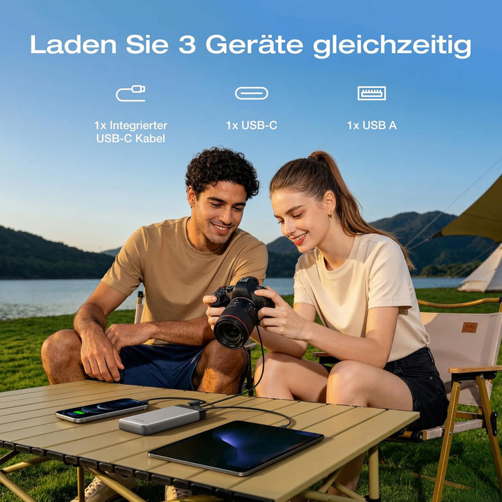 EcoFlow Rapid Powerbank 20000mAh, 45W PPS Schnellladen, mit integriertem ausziehbarem USB-C Kabel fü